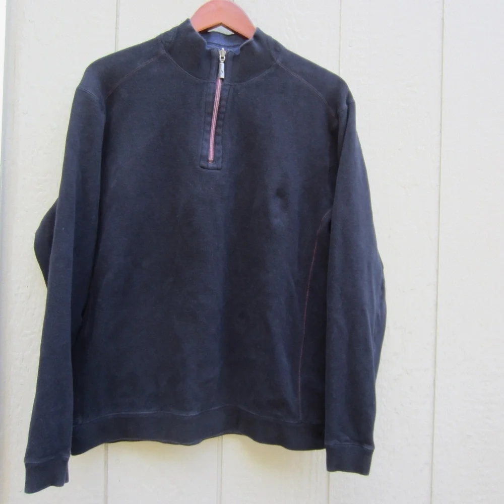 Tommy Bahama Flipshore Reversible Sweatshirt Men's L-XL?Black/Blue Half Zip READ